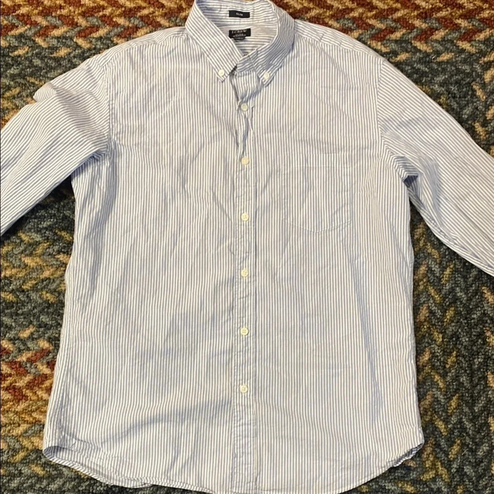 J. Crew Slim Size L Blue and White Casual Button Down Shirt Preppy Career
